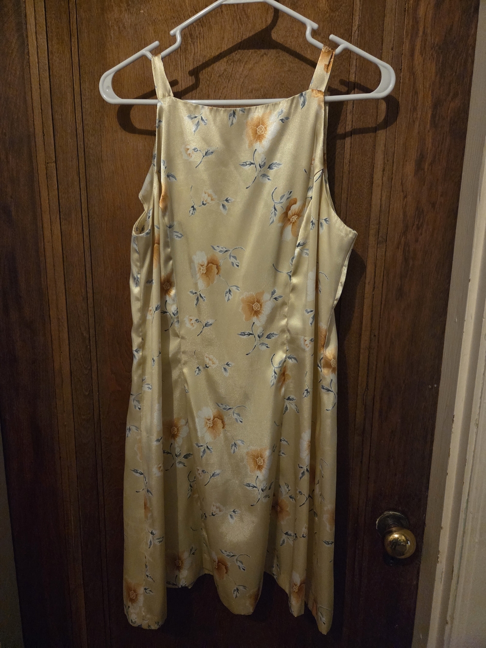 Vintage 90s Satin Floral Slip Dress in Light Yellow